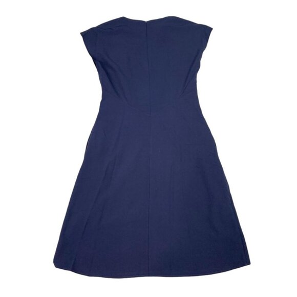 Tahari  ASL Navy Blue Dress Short Sleeve V-Neck Twist Front Fit &‎ Flare Size10 - Picture 8 of 11